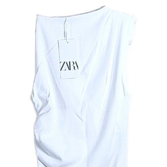 Zara Goddess Tank Womens Medium White Ruched Asymmetric Shoulder Grecian Summer - Picture 4 of 5